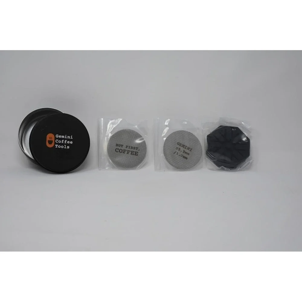 Gemini Coffee Tools Espresso Puck Screen Set w/ Tin  New Unused Incomplete As-Is